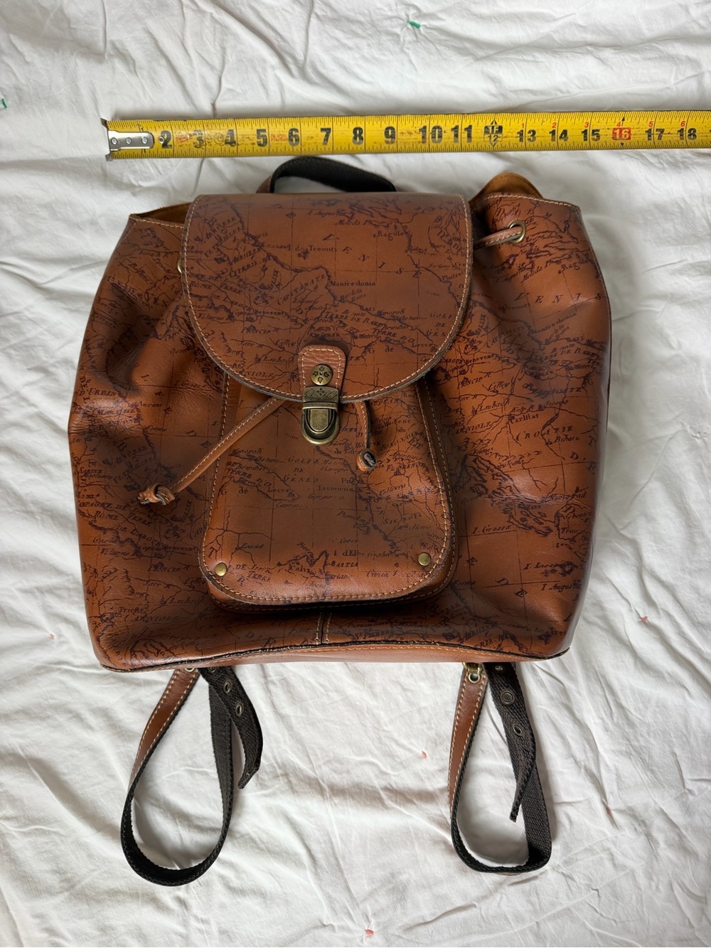 Patricia Nash Tan Brown Map-Print Leather Backpack - Picture 5 of 6